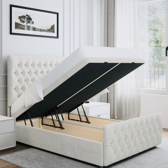 Ellie Divan Ottoman Storage Bed with Chesterfield headboard in cream velvet fabric – CB Furniture Company