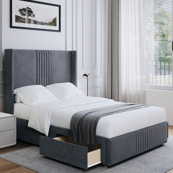 Emma Wing Divan Bed in plush steel velvet with vertical central panels – CB Furniture Company